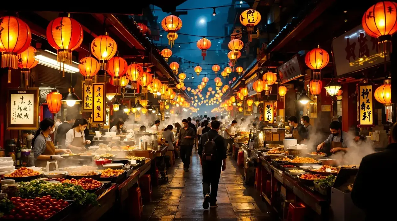 男女日逼视频夜市影视摊位场景